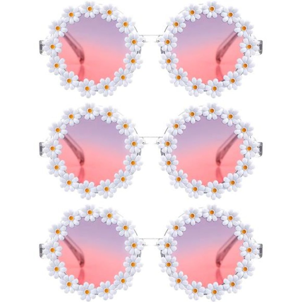 3 Packs Retro Daisy Sunglasses for Women Flower Round Disco Sunglasses Floral